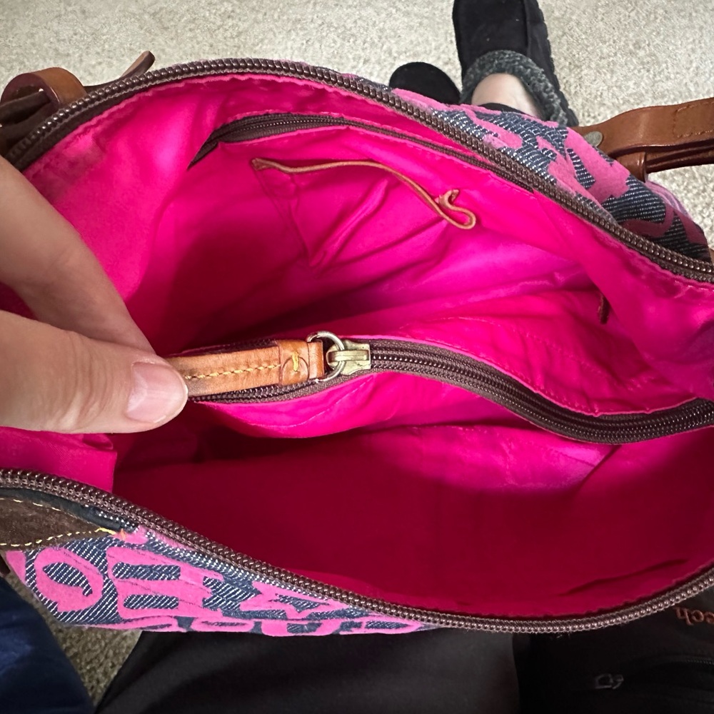 Dooney & Bourke Pink and Denim Hobo Leather Trim Bag Doodle Collection Graffiti - Picture 6 of 6
